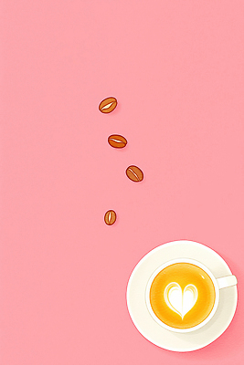 JPG 감정 커피 음료 분홍색 백그라운드 일러스트 아침 휴식 대화 일상 컵 카페 원두 심플 브런치 따뜻한음료 라떼 카페인 카피스페이스 국내일러스트 AI일러스트 AI콘텐츠 주간 식기 컬러 컨셉 말하기 라이프 상점 식사 공백 파일형식