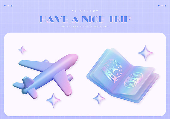 PSD 편집이미지 디자인 여행 비행기 3D 보라색 출발 여행용품 여권 비자 비행기모형 여행준비 홀로그램 편집3D 컬러 컨셉 항공교통 대중교통 모형 디지털합성 오브젝트 준비 파일형식