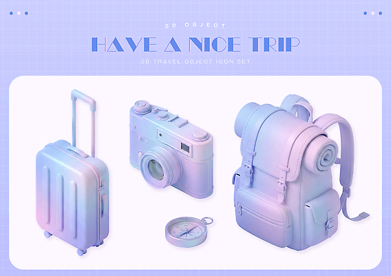 잡화 컬러 여행 가방 전자제품 3D 여행가방 디지털합성 오브젝트 파일형식 캐리어 카메라 지도 장비 디자인 여행용품 탐험 소지품 PSD 편집3D 편집이미지 홀로그램 보라색