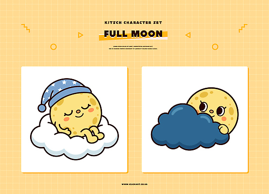 캐릭터 디자인 컬러 백그라운드 일러스트 그래픽 노란색 귀여움 꿈 달 표현 클라우드서비스 창의성 시리즈 키치 일러캐릭터 AI파일 자연요소 컨셉 서비스 파일형식 벡터