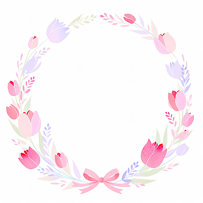 JPG 식물 디자인 꽃 예술 분홍색 컬러 백그라운드 일러스트 자연 프레임 그래픽 장식 화환 원형 심플 연보라색 스타일 국내일러스트 AI일러스트 AI콘텐츠 도형 보라색 생태계 파일형식