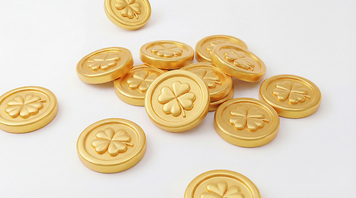 JPG 편집이미지 디자인 상징 백그라운드 유물 기념 장식 동전 희망 금색 행운 네잎클로버 오브젝트 조화 흩어짐 편집3D AI컴퓨터그래픽 AI콘텐츠 식물 전통 감정 컬러 컨셉 돈 3D 클로버 파일형식