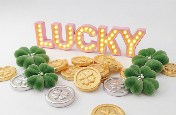 JPG 편집이미지 기호 디자인 기념일 컬러 장식 빛 동전 축하 행운 네잎클로버 클로버 심볼 오브젝트 금화 소원 편집3D AI컴퓨터그래픽 AI콘텐츠 식물 문자 컨셉 돈 이벤트 3D 황금 파일형식