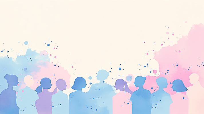 JPG 감정 실루엣 예술 컬러 백그라운드 생각 일러스트 모션 수채화 대화 사람 모임 표현 군중 그림 공유 생동감 창작 국내일러스트 AI일러스트 AI콘텐츠 촬영기법 말하기 파일형식