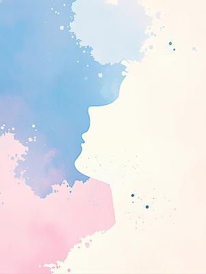 JPG 모양 디자인 감정 얼굴 예술 분홍색 컬러 백그라운드 패턴 일러스트 파란색 물감 표현 비교 그림 이미지 상상력 창의성 스타일 국내일러스트 AI일러스트 AI콘텐츠 컨셉 무늬 신체부위 미술도구 파일형식