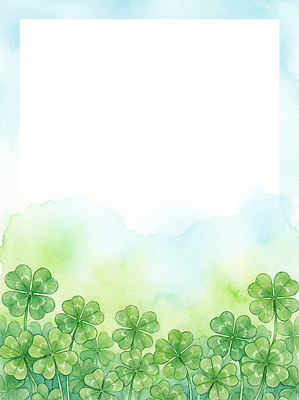JPG 식물 디자인 컬러 백그라운드 일러스트 자연 하늘 수채화 프레임 장식 초록색 정원 공간 네잎클로버 클로버 그림 국내일러스트 AI일러스트 AI콘텐츠 생태계 파일형식