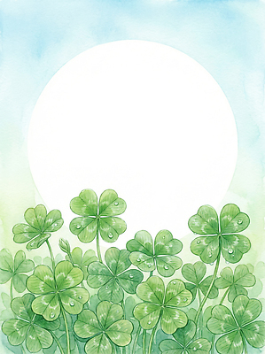 JPG 식물 백그라운드 일러스트 자연 하늘 생명 수채화 초원 초록색 여름 파란색 햇빛 태양 네잎클로버 클로버 생태계 식물원 자연물 수분_꽃가루 국내일러스트 AI일러스트 AI콘텐츠 자연요소 계절 컬러 파일형식