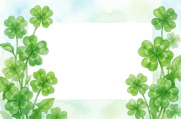 JPG 식물 컬러 백그라운드 잎 일러스트 자연 하늘 수채화 프레임 장식 초록색 여름 사각형 봄 흰색 네잎클로버 클로버 그림 심플 소재 국내일러스트 AI일러스트 AI콘텐츠 도형 계절 생태계 파일형식