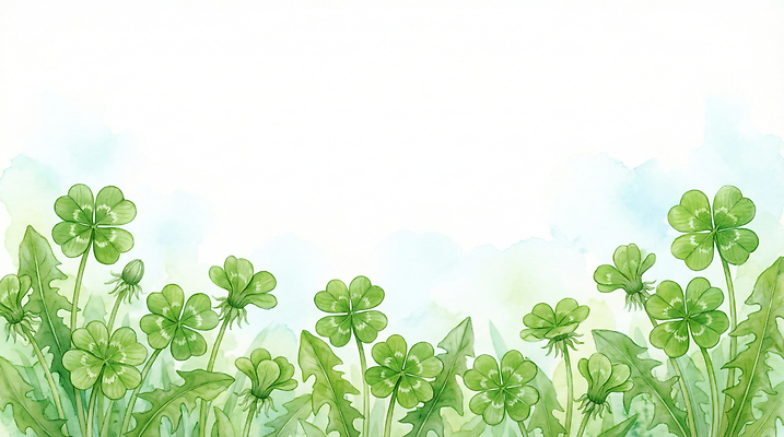 JPG 식물 꽃 줄기 백그라운드 잎 일러스트 자연 생명 수채화 잔디 초원 초록색 환경 농사 성장 대기 네잎클로버 생태계 조화 광합성 국내일러스트 AI일러스트 AI콘텐츠 컬러 농업 클로버 파일형식