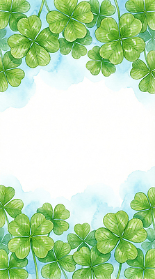 JPG 식물 디자인 예술 상징 하늘색 백그라운드 일러스트 자연 생명 수채화 프레임 선물 장식 초록색 사각형 성장 운세 네잎클로버 그림 엽서 디지털아트 국내일러스트 AI일러스트 AI콘텐츠 도형 컬러 파란색 클로버 편지 생태계 파일형식