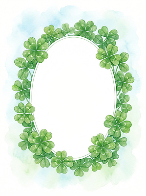 JPG 식물 문자 디자인 백그라운드 패턴 일러스트 자연 프레임 장식 파란색 축제 표현 원형 클로버 제조 그림 손그림 국내일러스트 AI일러스트 AI콘텐츠 도형 컬러 무늬 생태계 파일형식