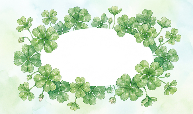 JPG 식물 디자인 백그라운드 일러스트 자연 수채화 프레임 그래픽 장식 초록색 공간 흰색 클로버 오브젝트 그림 심플 조화 국내일러스트 AI일러스트 AI콘텐츠 컬러 생태계 파일형식