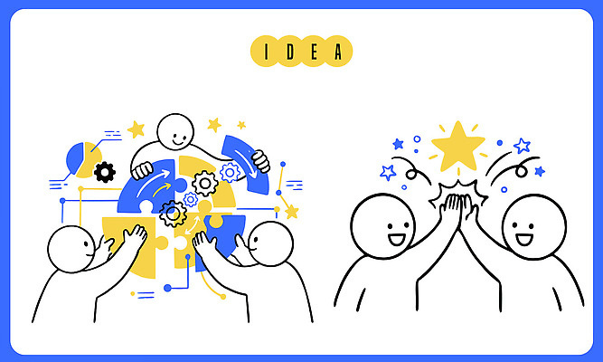 디자인 일러스트 회의 협력 아이디어 여러명 기계 만남 도구 작업 발전 목표 기어 과정 공유 찬성 문제해결 연대 창의성 프로젝트 상호작용 국내일러스트 AI파일 다수 컨셉 비즈니스 사람 파일형식 벡터