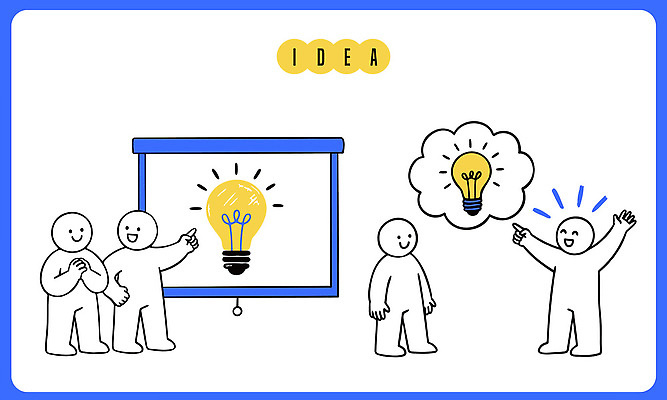 다수 컨셉 비즈니스 모션 표정 사람 파일형식 벡터 아이디어 회의 여러명 발표 전구 생각 제안 스크린 소통 토론 창의력 그룹 공유 듣기 웃음 감정 계획 AI파일 국내일러스트 일러스트