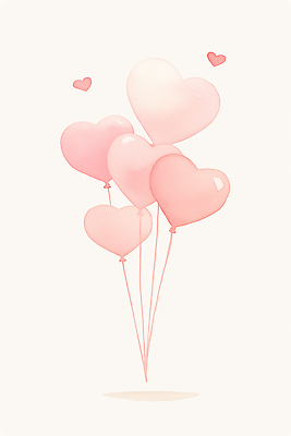 JPG 기념일 감정 상징 분홍색 일러스트 선물 사랑 이벤트 장식 파티 축제 하트 표현 대기 묶기 심볼 즐거움 풍선 국내일러스트 AI일러스트 AI콘텐츠 모양 컬러 모션 파일형식