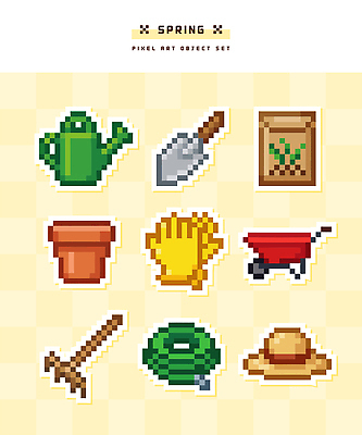 식물 잡화 계절 취미 카트 원예 파일형식 벡터 봄 정원 도구 물뿌리개 삽 씨앗 화분 장갑 수레 갈퀴 픽셀 정원가꾸기 손잡이 거름 흙 AI파일 국내일러스트 일러스트