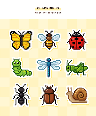 디자인 예술 컬러 나비 곤충 일러스트 자연 생물 그래픽 봄 잠자리 딱정벌레 달팽이 무당벌레 애벌레 개미 메뚜기 픽셀 국내일러스트 AI파일 동물 계절 연체동물 벌레 생태계 파일형식 벡터