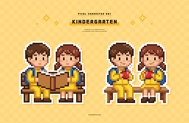 캐릭터 교육 어린이 컬러 벤치 가방 일러스트 놀이 이야기 책 친구 독서 노란색 유치원 유치원생 사과 그림 픽셀 국내일러스트 AI파일 잡화 의자 과일 관계 사람 파일형식 벡터