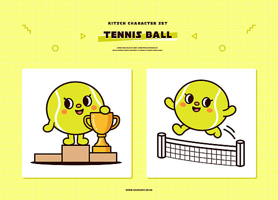 캐릭터 디자인 스포츠 일러스트 공 놀이 그래픽 운동 노란색 귀여움 점프 테니스 우승 네트 테니스공 트로피 즐거움 키치 일러캐릭터 AI파일 감정 컬러 컨셉 모션 건강 구기 최고 테니스용품 상_우승 파일형식 벡터