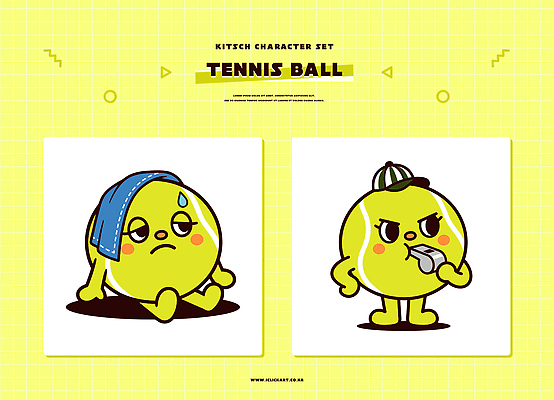 캐릭터 디자인 어린이 스포츠 일러스트 공 모션 앉기 그래픽 친구 노란색 귀여움 테니스 표현 테니스공 호루라기 즐거움 땀 키치 일러캐릭터 AI파일 감정 컬러 컨셉 관계 사람 구기 테니스용품 파일형식 벡터