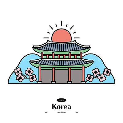 나무 전통 건축물 디자인 꽃 문화 예술 여행 일러스트 하늘 산 한국 풍경 태양 일출 봄 벚꽃 역사 그림 랜드마크 국내일러스트 AI파일 자연요소 식물 계절 건축 아시아 노을 파일형식 벡터