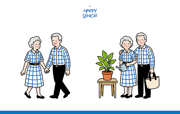 식물 노년 행복 일러스트 가족 모션 자연 함께함 대화 사랑 웃음 일상 친구 실버라이프 노후 걷기 정원 노부부 기쁨 시간 돌봄 국내일러스트 AI파일 라이프스타일 부부 감정 컨셉 관계 표정 말하기 성인 라이프 생태계 파일형식 벡터