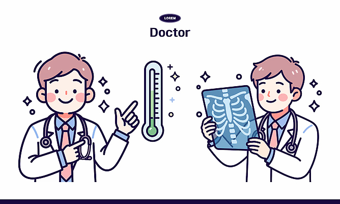 남자 일러스트 의학 커뮤니케이션 엑스레이 건강 병원 상반신 치료 약 진료 환자 간호사 의료진 의사 질병 체온계 분석 검사_조사 국내일러스트 AI파일 직업 컨셉 사람 온도계 파일형식 벡터