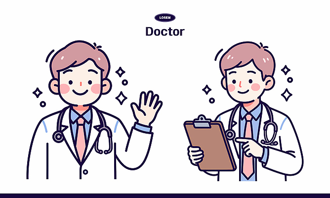 일러스트 의학 건강 병원 대화 치료 믿음 진료 환자 의사 정보 기록 전문직 확인 상담 예방 소통 체크리스트 국내일러스트 AI파일 직업 감정 컨셉 말하기 의료진 파일형식 벡터