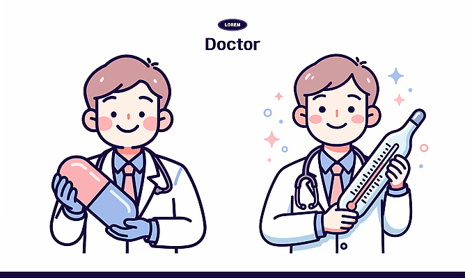 손 옷 일러스트 의학 건강 병원 치료 약 진료 환자 의료진 의사 온도계 상담 전문 증상 진료실 국내일러스트 AI파일 직업 신체부위 파일형식 벡터