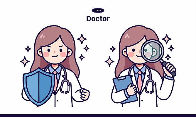 직업 라이프스타일 여자 일러스트 의학 청진기 모션 건강 실험 치료 진료 환자 의사 보호 검사_조사 문서 힐링 전문 국내일러스트 AI파일 컨셉 의료기기 사람 생활 의료진 파일형식 벡터