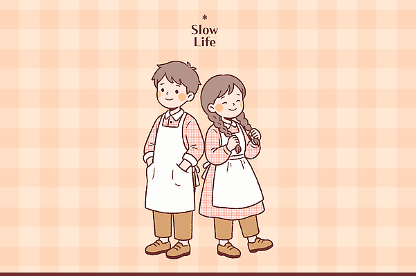 캐릭터 디자인 여자 남자 일러스트 모션 협력 함께함 따뜻함 웃음 일상 친구 농장 앞치마 기쁨 표현 작업 스토리 국내일러스트 AI파일 감정 컨셉 농업 관계 표정 사람 라이프 파일형식 벡터