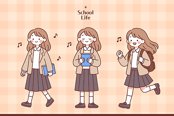 학생 교육 교복 일러스트 교실 학교 모션 수업 대화 일상 책 친구 학습 소풍 스쿨라이프 걷기 공책 즐거움 신학기 과제 국내일러스트 AI파일 라이프스타일 옷 감정 관계 문구용품 말하기 라이프 야외활동 파일형식 벡터