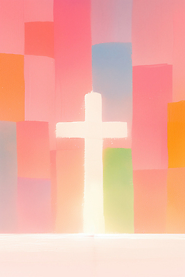 JPG 디자인 기독교 종교 예술 벽 상징 컬러 백그라운드 십자가 일러스트 아침 조명 빛 교회 공간 기도 분위기 저녁 예배 색채 국내일러스트 AI일러스트 AI콘텐츠 주간 컨셉 종교건축 건물 야간 파일형식