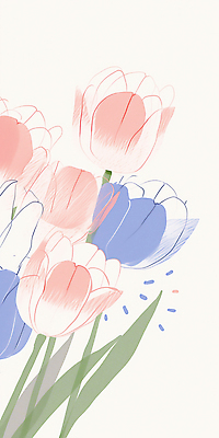 식물 계절 꽃 컬러 취미 생태계 파일형식 AI콘텐츠 튤립 봄 빨간색 파란색 꽃잎 잎 자연 원예 정원 꽃밭 뷰티풀 환경 그림 예술 디자인 국내일러스트 일러스트 JPG AI일러스트