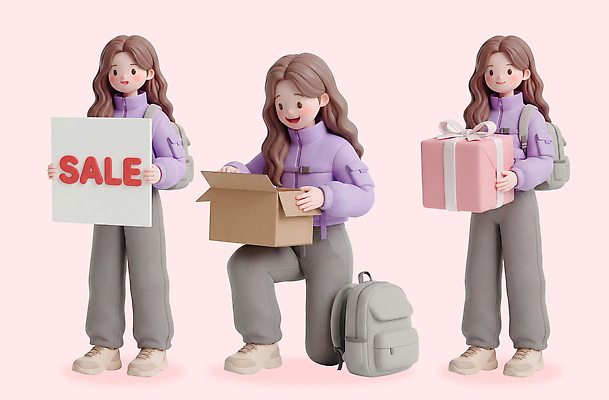 PSD 모델 편집이미지 손 옷 분홍색 백그라운드 가방 선물 들기 소녀 캐주얼 쇼핑 상자 세일 기쁨 오픈 편집3D 잡화 여자 감정 어린이 컬러 모션 신체부위 3D 파일형식