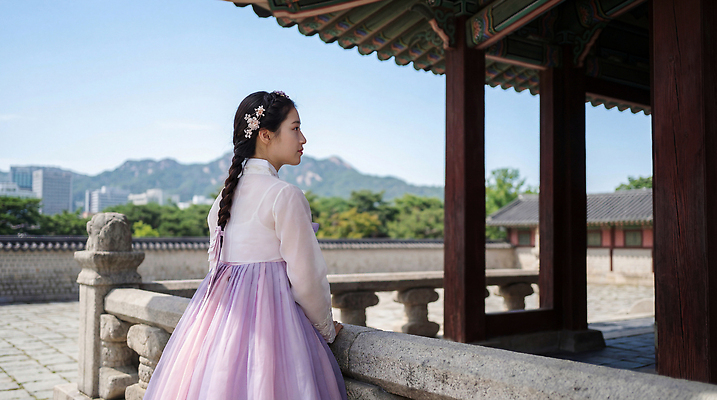 JPG 편집이미지 전통 여자 여행 산 한국 풍경 야외 건물 기댐 궁전 기둥 역사 한복 편집포토 의료성형뷰티 편집실사 AI인물포토 AI콘텐츠 한국전통 건축물 건축 아시아 고건축 모션 사람 전통의상 CG 파일형식 AI포토