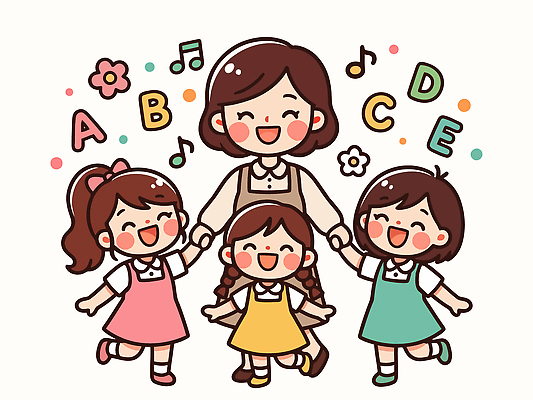 식물 직업 영어 교육 감정 컨셉 학교 관계 모션 문화예술 문구용품 표정 사람 파일형식 벡터 어린이 교사 웃음 손잡기 꽃 음악 공책 유치원 소통 친구 즐거움 놀이 교실 그룹 컬러 국내일러스트 일러스트 AI파일 영어교육