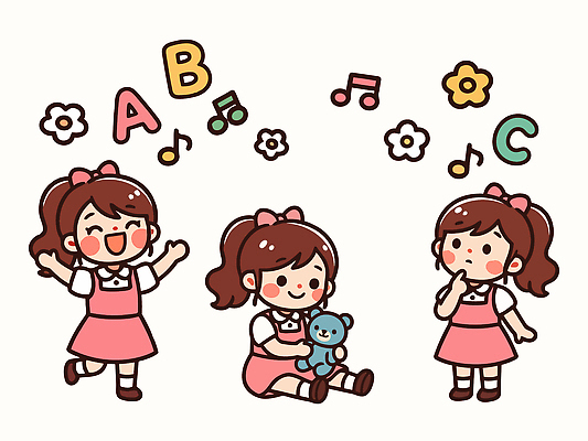 영어 교육 감정 인형 관계 놀이 문화예술 표정 사람 파일형식 벡터 어린이 웃음 곰인형 음악 즐거움 상상 모션 친구 그림 장난감 기쁨 생각 표현 장면 놀이터 조화 유치원 국내일러스트 일러스트 AI파일 영어교육