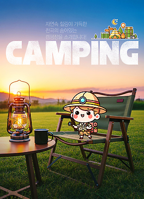 PSD 편집이미지 포스터 여행 가족 자연 레저 휴식 풍경 야외 친구 햇빛 일몰 캠핑 랜턴 저녁 캠핑장 이미지편집 컨셉 관계 조명 태양 노을 야간 생태계 파일형식