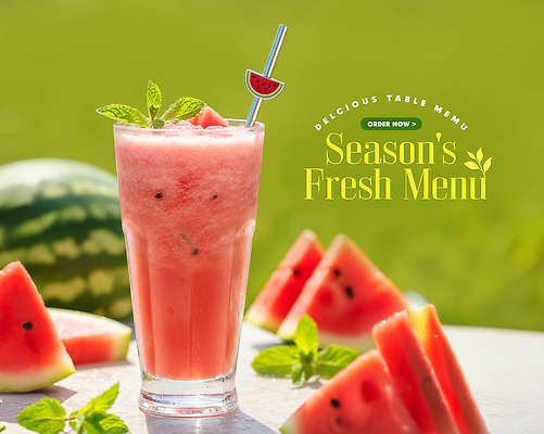 PSD 편집이미지 음료 컬러 조각 과일 탁자 디저트 잔 수박 장식 여름 주스 카페 신선 메뉴 수박주스 제철음식 식기 계절 음식 가구 상점 과일주스 제철 파일형식