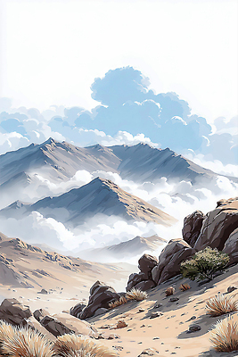 JPG 컬러 일러스트 자연 하늘 바람 산 사람 풍경 초원 햇빛 걷기 등산 탐험 도전 지역 산맥 국내일러스트 AI일러스트 AI콘텐츠 자연요소 모션 날씨 태양 트래킹 생태계 파일형식