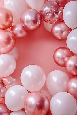 JPG 편집이미지 기념일 분홍색 컬러 백그라운드 이벤트 장식 파티 축제 흰색 축하 생일 풍선 미니멀 이미지편집 AI컴퓨터그래픽 AI콘텐츠 컨셉 파일형식