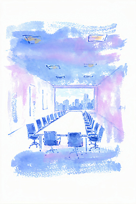 가구 다수 컨셉 비즈니스 사람 건물 작업 파일형식 AI콘텐츠 회의실 탁자 의자 창문 도시 풍경 회의 준비 사무실 빌딩 높이 장면 업무 여러명 소통 공간 모던 디자인 국내일러스트 일러스트 JPG AI일러스트