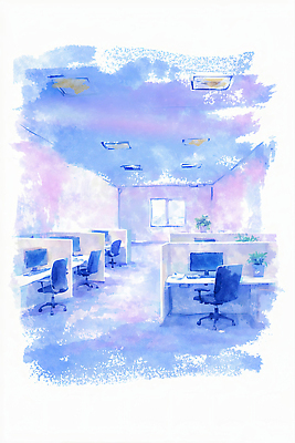 JPG 식물 의자 일러스트 창문 조명 기술 사람 내부 컴퓨터 사무실 환경 깨끗함 공간 업무 작업 사무 사무원 책상 직원 일과 국내일러스트 AI일러스트 AI콘텐츠 직업 가구 컨셉 비즈니스 전자제품 파일형식