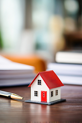 JPG 편집이미지 디자인 지붕 주택 장식 빨간색 인테리어 사무실 펜 문 모형 사무용품 작업 책상 오브젝트 편집실사 AI컴퓨터그래픽 AI콘텐츠 컬러 가구 비즈니스 문구용품 건물 필기구 CG 파일형식