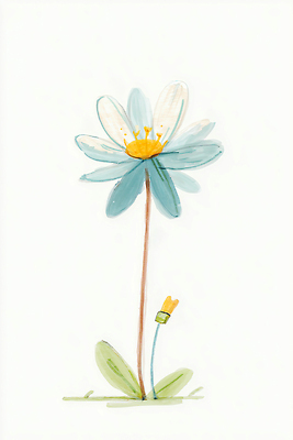 JPG 식물 디자인 꽃잎 꽃 예술 줄기 컬러 백그라운드 잎 일러스트 자연 수채화 초록색 파란색 노란색 흰색 그림 부드러움 단순화된 국내일러스트 AI일러스트 AI콘텐츠 감각 생태계 파일형식