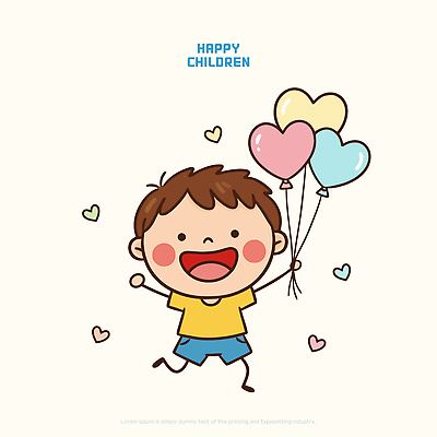 행복 어린이 컬러 일러스트 장난 모션 놀이 사랑 웃음 파란색 친구 세계 달리기 노란색 어린이날 즐거움 가정의달 풍선 국내일러스트 AI파일 기념일 감정 관계 표정 사람 5월 파일형식 벡터