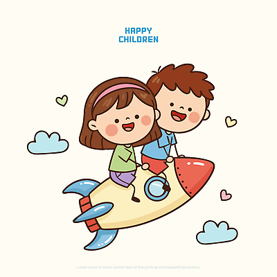 행복 어린이 컬러 일러스트 모션 상상 놀이 하늘 사랑 미소 웃음 친구 우주 귀여움 꿈 로켓 탐험 비행 어린이날 즐거움 그림 가정의달 국내일러스트 AI파일 기념일 감정 컨셉 관계 표정 사람 5월 파일형식 벡터