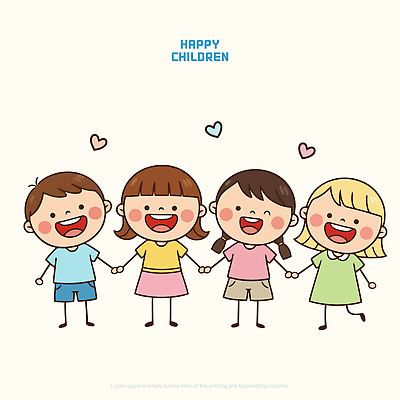 모양 기념일 감정 컨셉 관계 모션 표정 사람 5월 파일형식 벡터 웃음 행복 손잡기 친구 놀이 사랑 하트 컬러 옷 어린이 즐거움 밝음 동심 그룹 함께함 국내일러스트 일러스트 AI파일 어린이날 가정의달