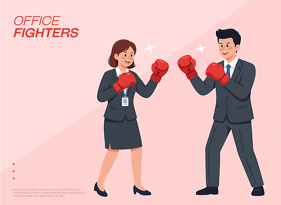 여자 남자 스포츠 일러스트 모션 직장 건강 미소 경기 사무실 경쟁 권투 업무 동료 즐거움 준비 스트레스해소 Gloves 국내일러스트 AI파일 감정 컨셉 회사 비즈니스 관계 표정 사람 격투기 작업 파일형식 벡터